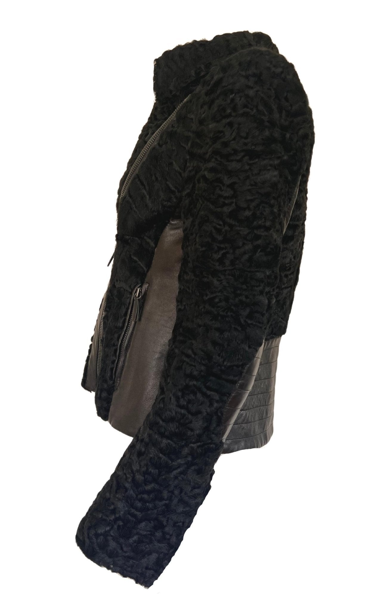 Valentino Black Astrakhan Lamb Fur Karakul Biker Jacket - Runway Catalog