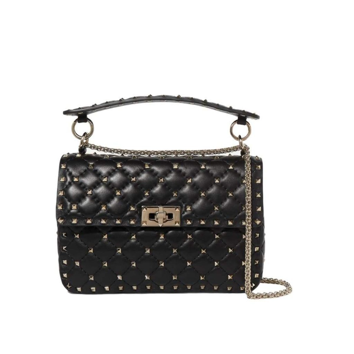 Valentino Black Medium Rockstud Matelassé Bag