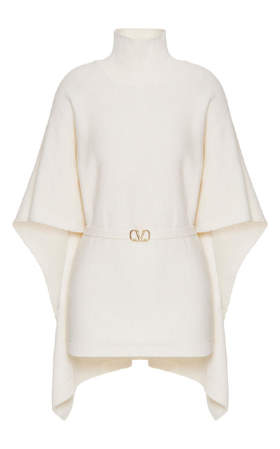 Caped Virgin Wool Turtleneck Sweater Valentino