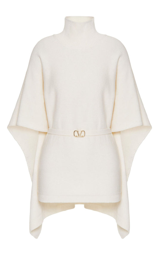 Caped Virgin Wool Turtleneck Sweater Valentino