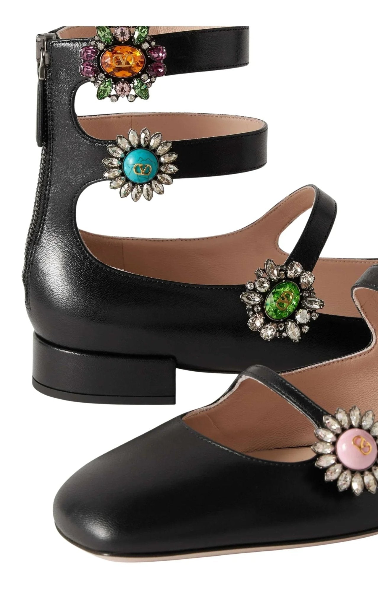 Valentino Crystal Daisy Embellished Leather Flats - Runway Catalog