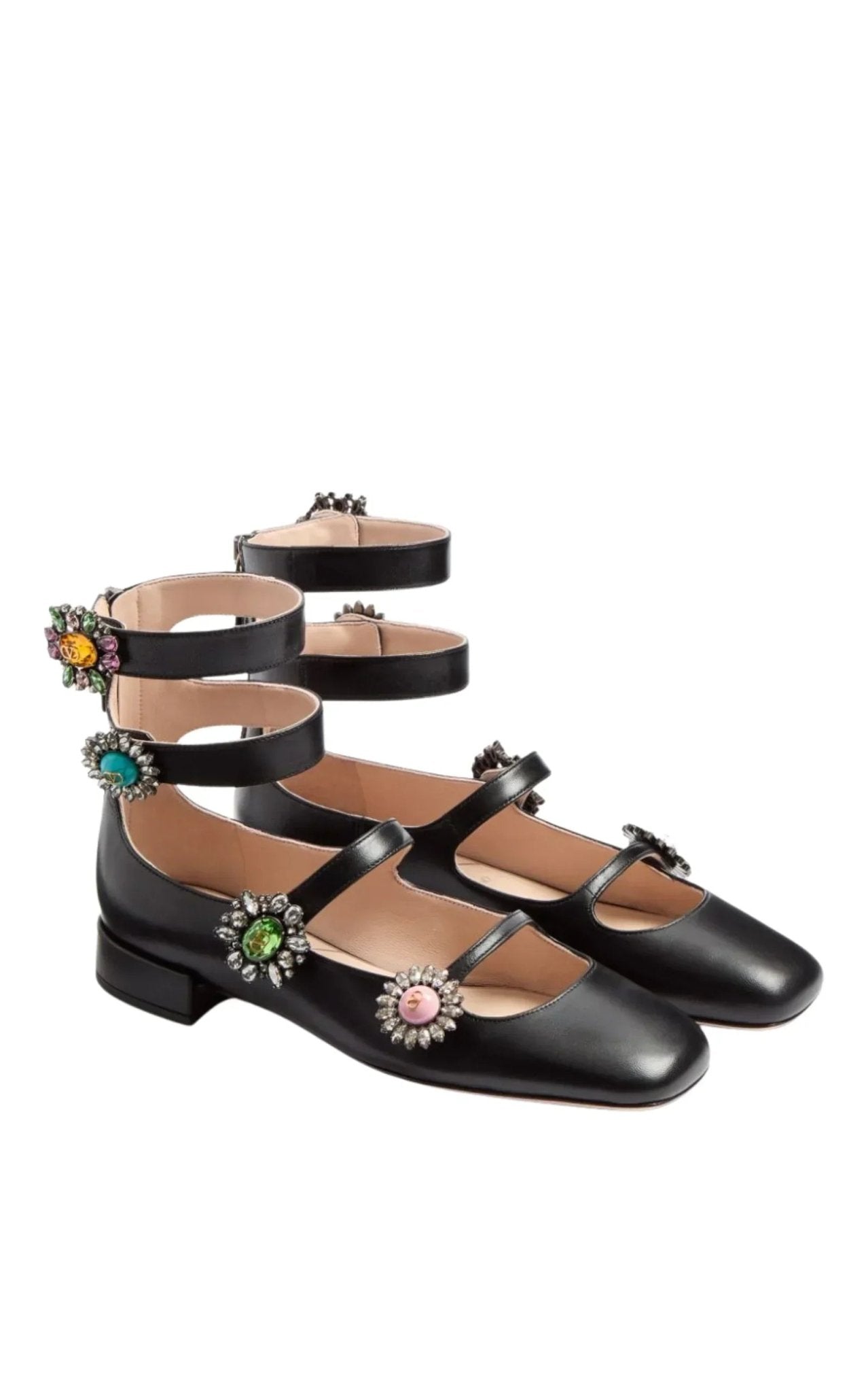 Valentino Crystal Daisy Embellished Leather Flats - Runway Catalog