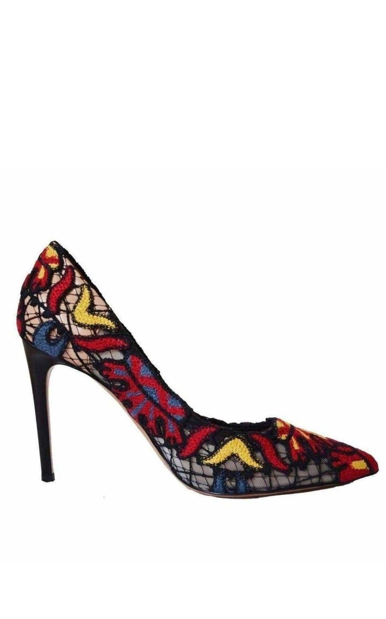 Valentino Embroidered Lace over Leather Pumps - Runway Catalog