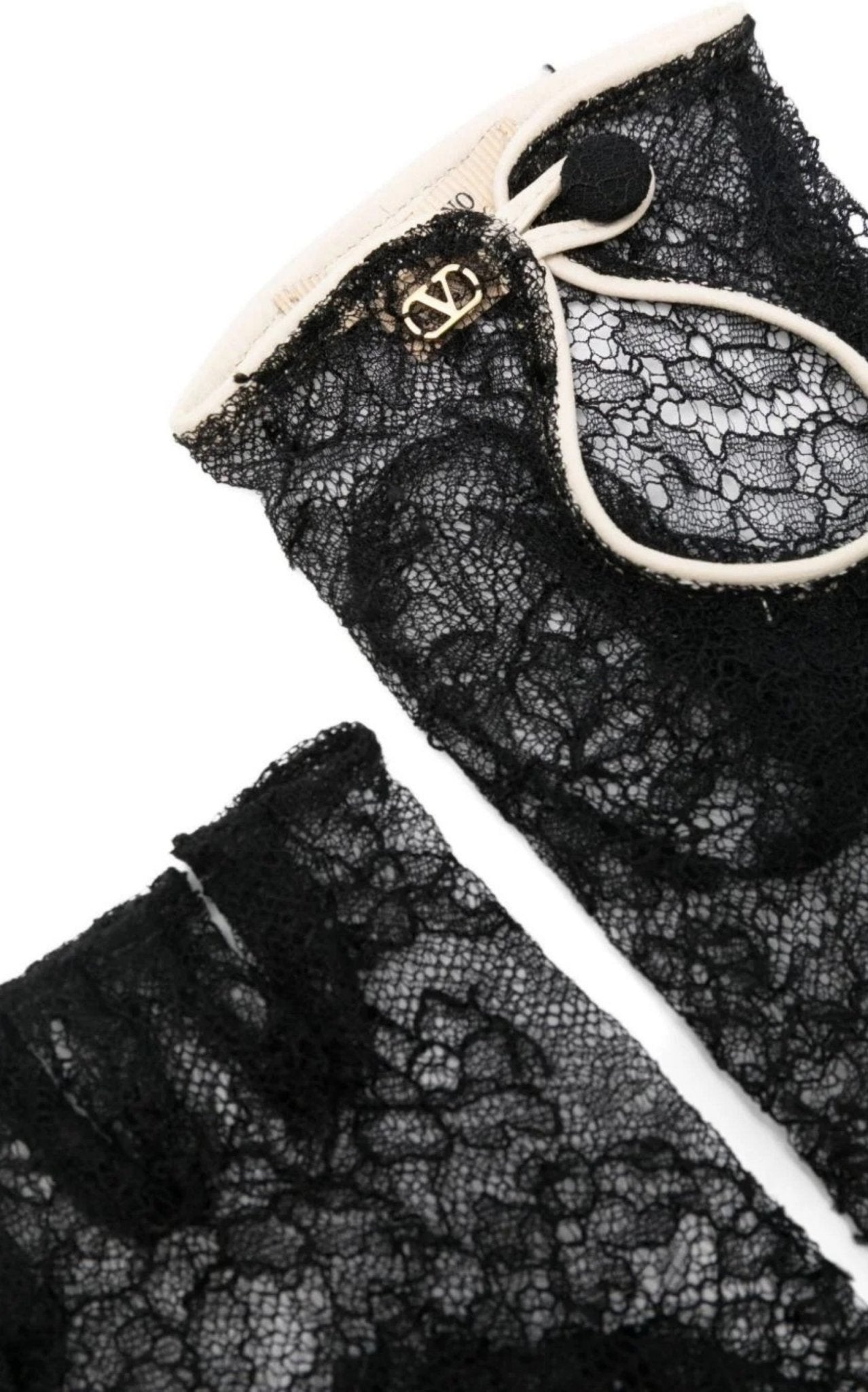 Valentino Black Lace Gloves With Leather Profiles