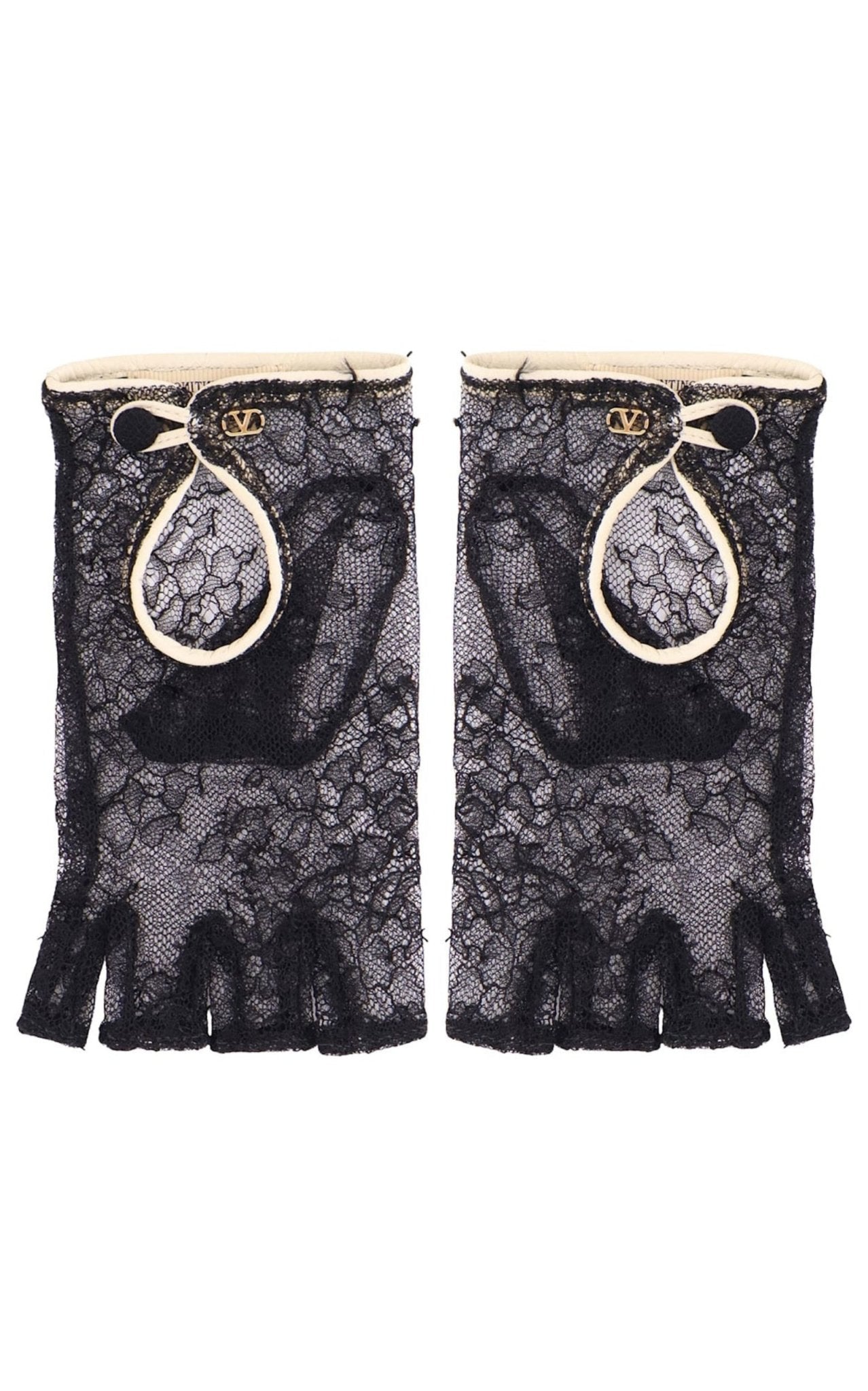 Valentino Black Lace Gloves With Leather Profiles