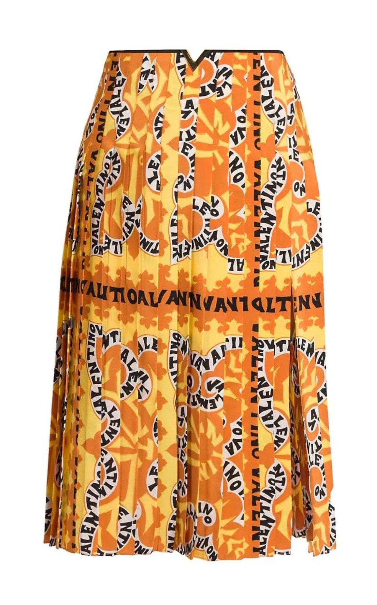 Valentino Pleated Logo Print Silk Midi Skirt - Runway Catalog