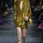 Sequin Tulle Mini Dress In Gold Valentino