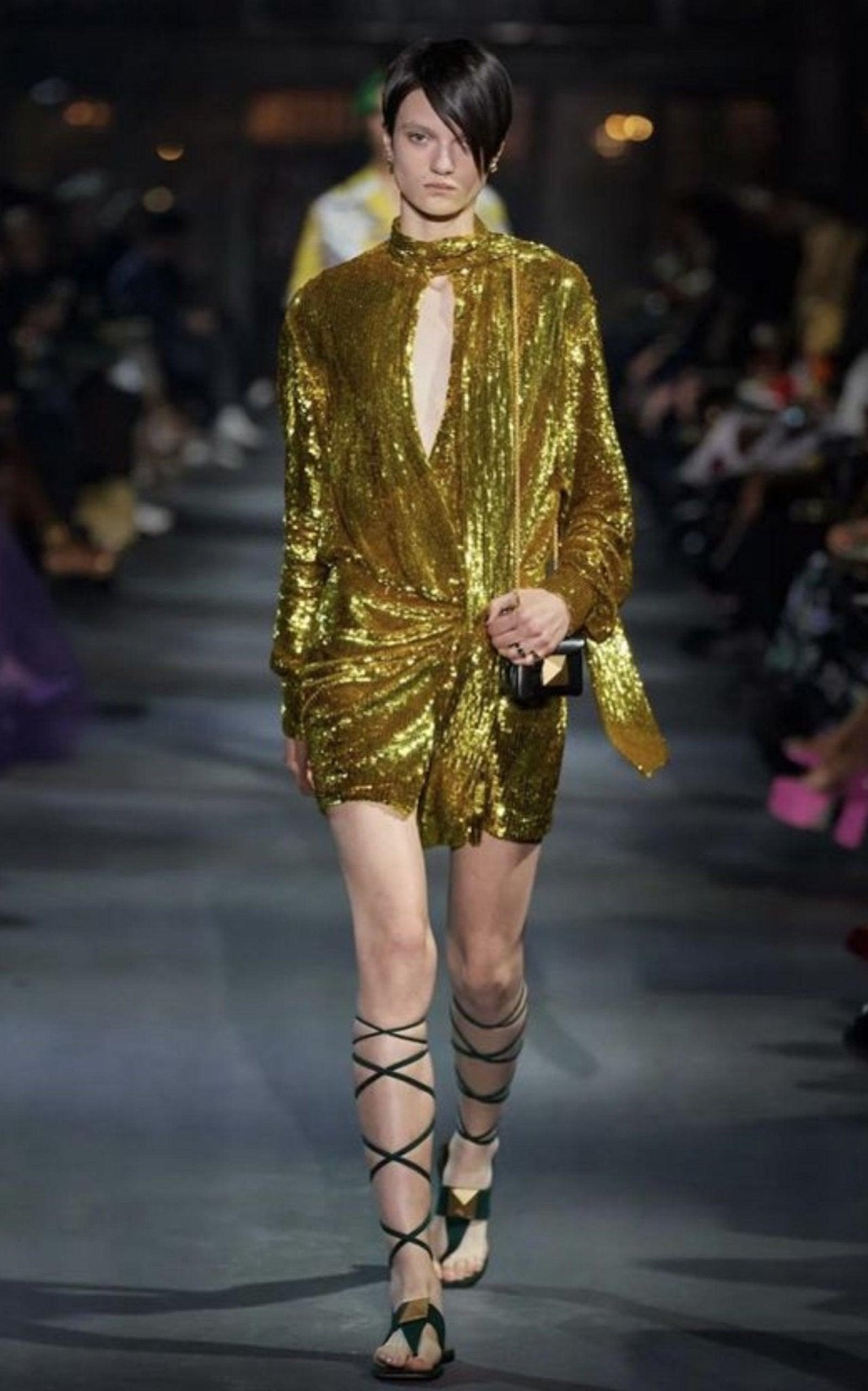 Valentino Sequin Tulle Mini Dress In Gold - Runway Catalog