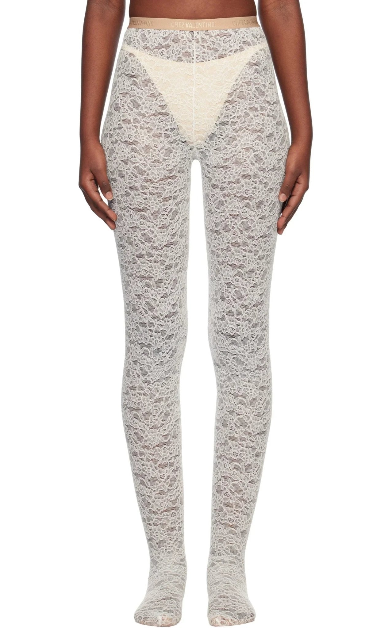 Valentino White 'Chez Valentino' Lace Tights - Runway Catalog
