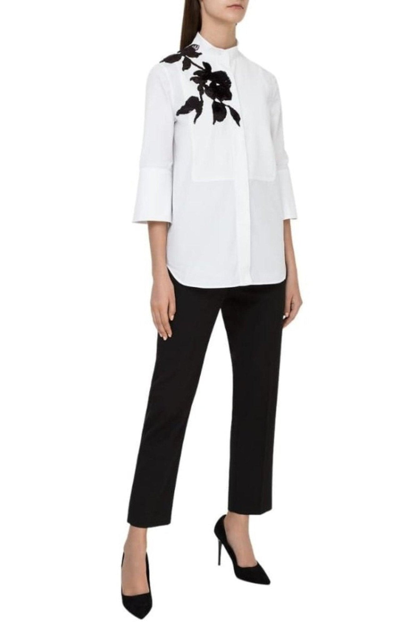 Valentino White Floral Embroidery Cotton Shirt with Tie - Runway Catalog