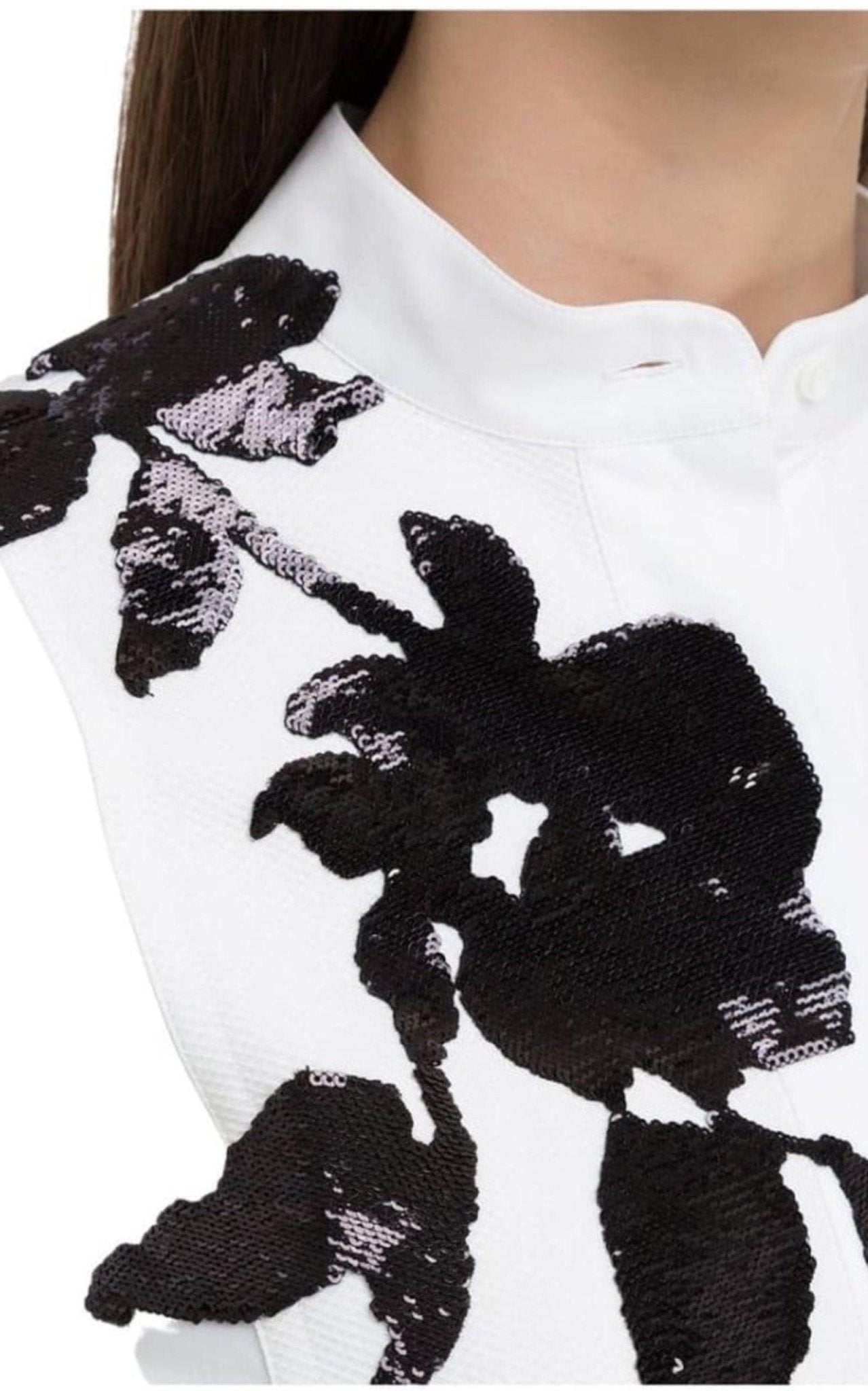 Valentino White Floral Embroidery Cotton Shirt with Tie - Runway Catalog