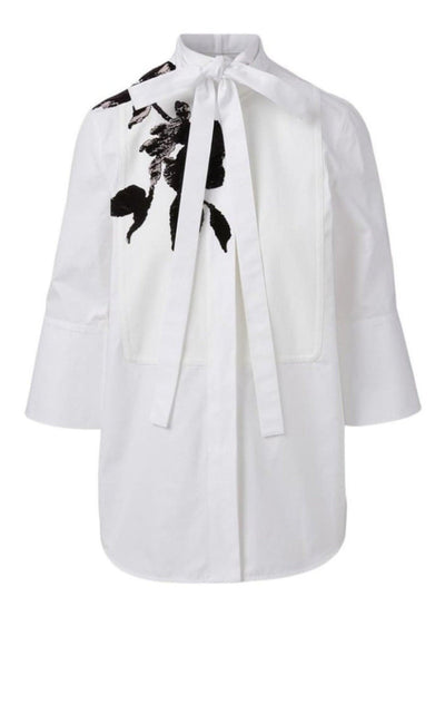 Valentino White Floral Embroidery Cotton Shirt with Tie - Runway Catalog