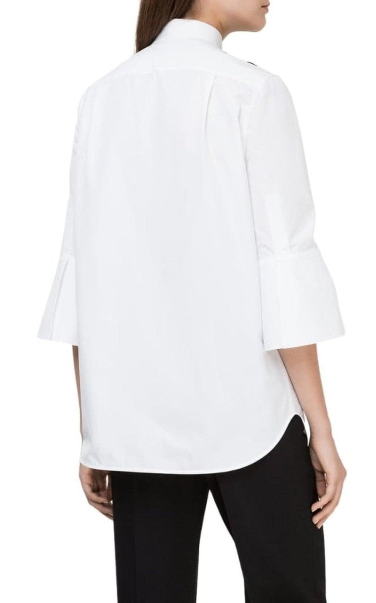 Valentino White Floral Embroidery Cotton Shirt with Tie - Runway Catalog