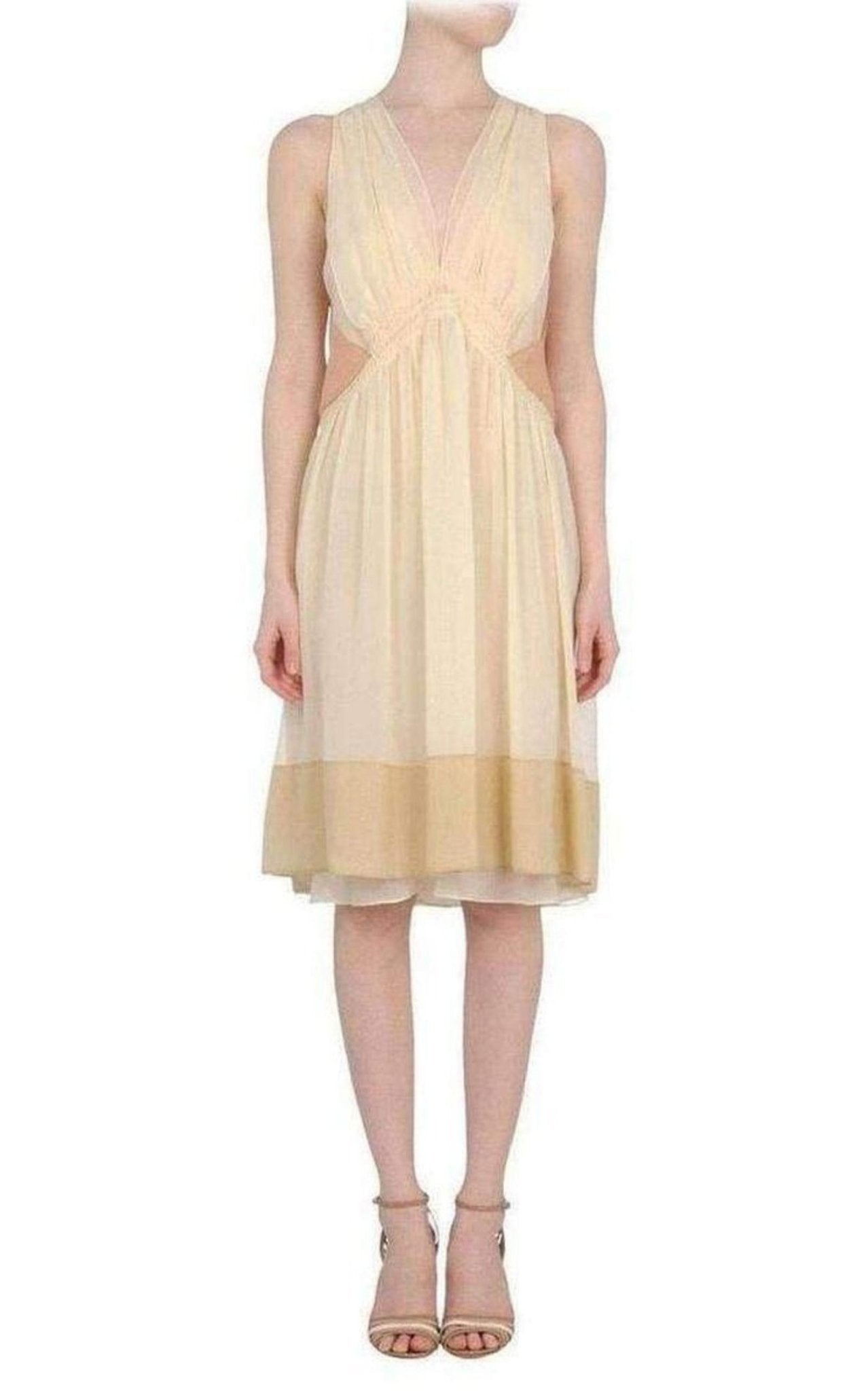Vanessa Bruno Beige Color Blocked Silk Dress - Runway Catalog