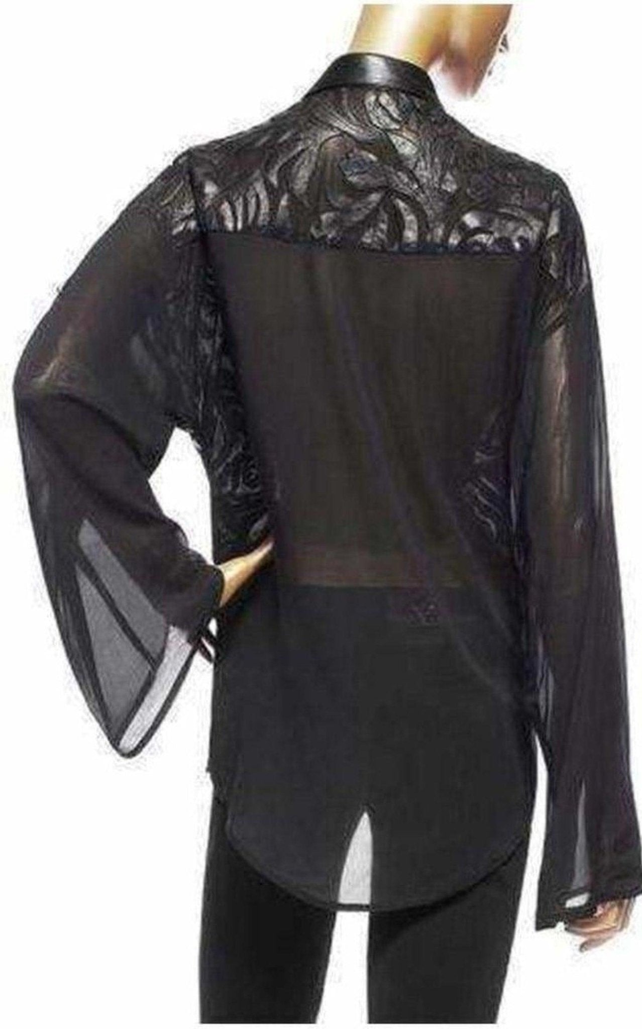 Versace Black Silk Cut - Out Leather Appliqué Shirt - Runway Catalog