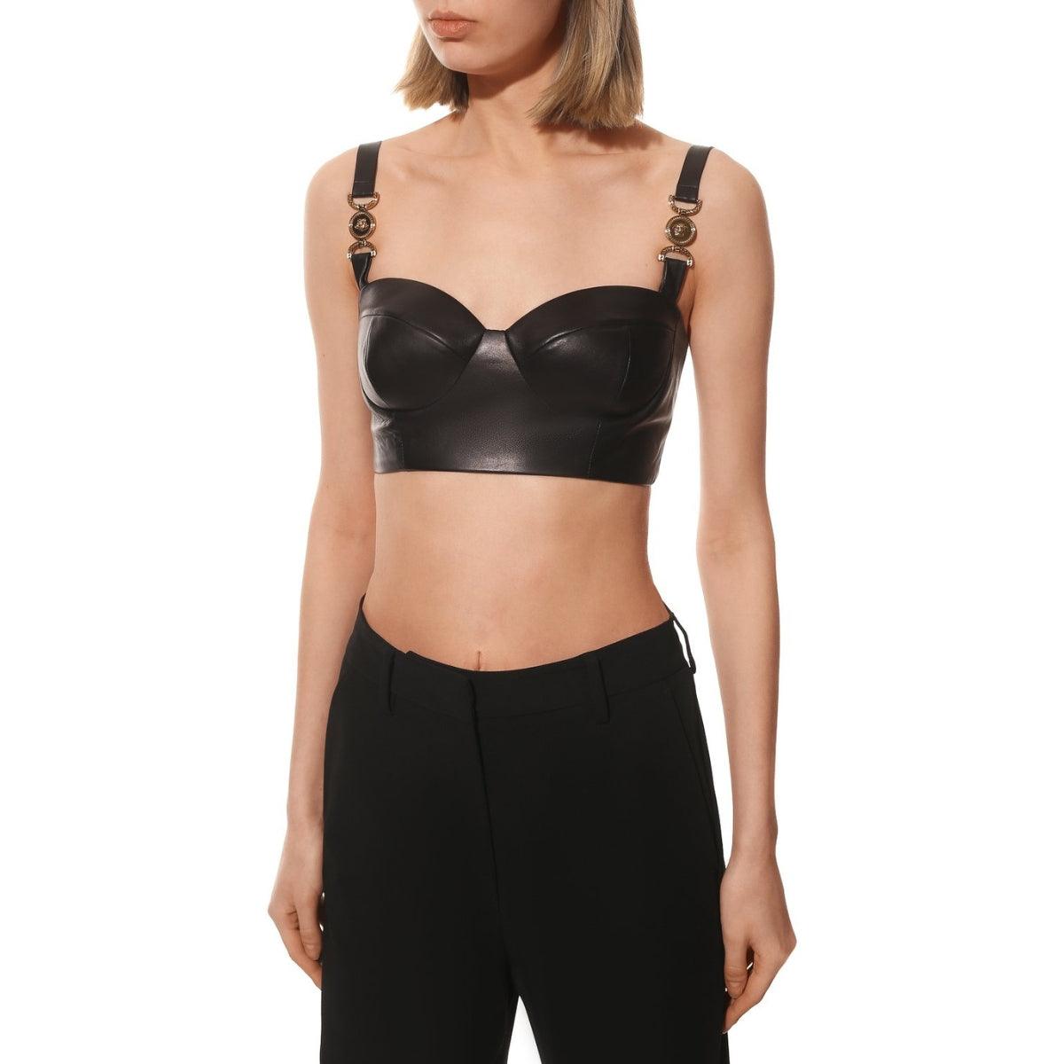 Medusa Lambskin Leather Bralette Top Versace