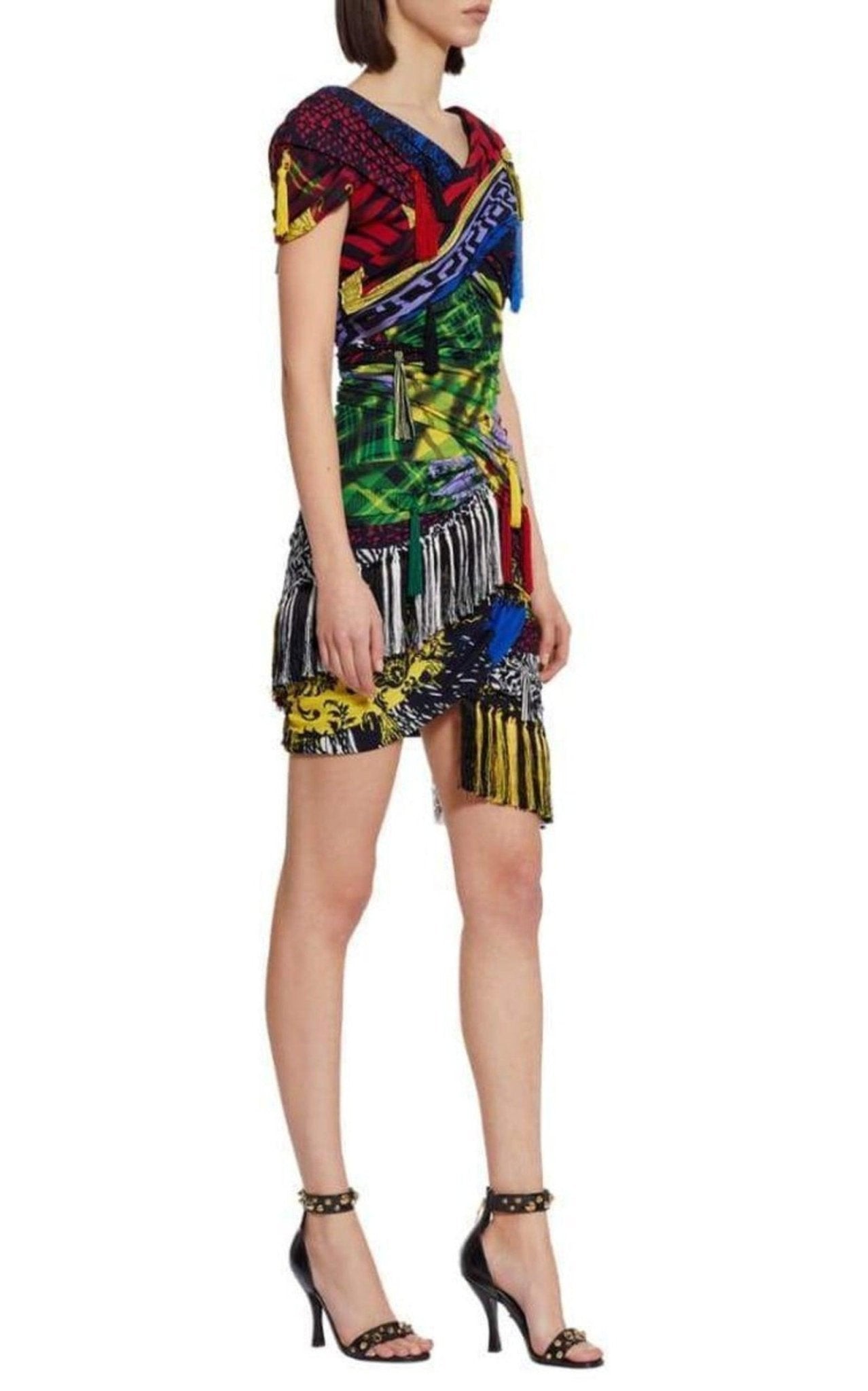 Versace Mega Mix Print Fringe Mini Dress - Runway Catalog