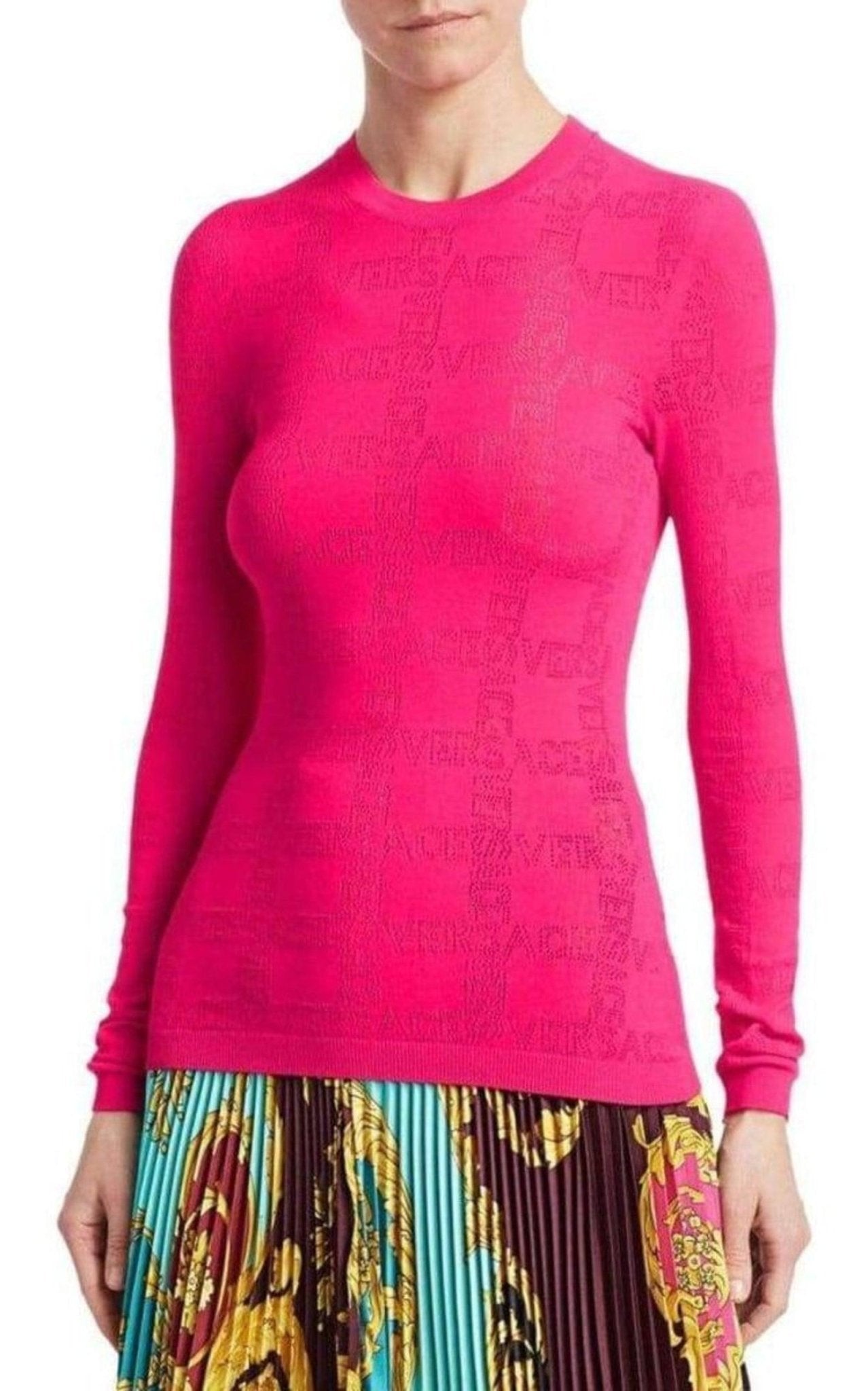 Versace Perforated Logo Stretch Knit Sweater - Runway Catalog