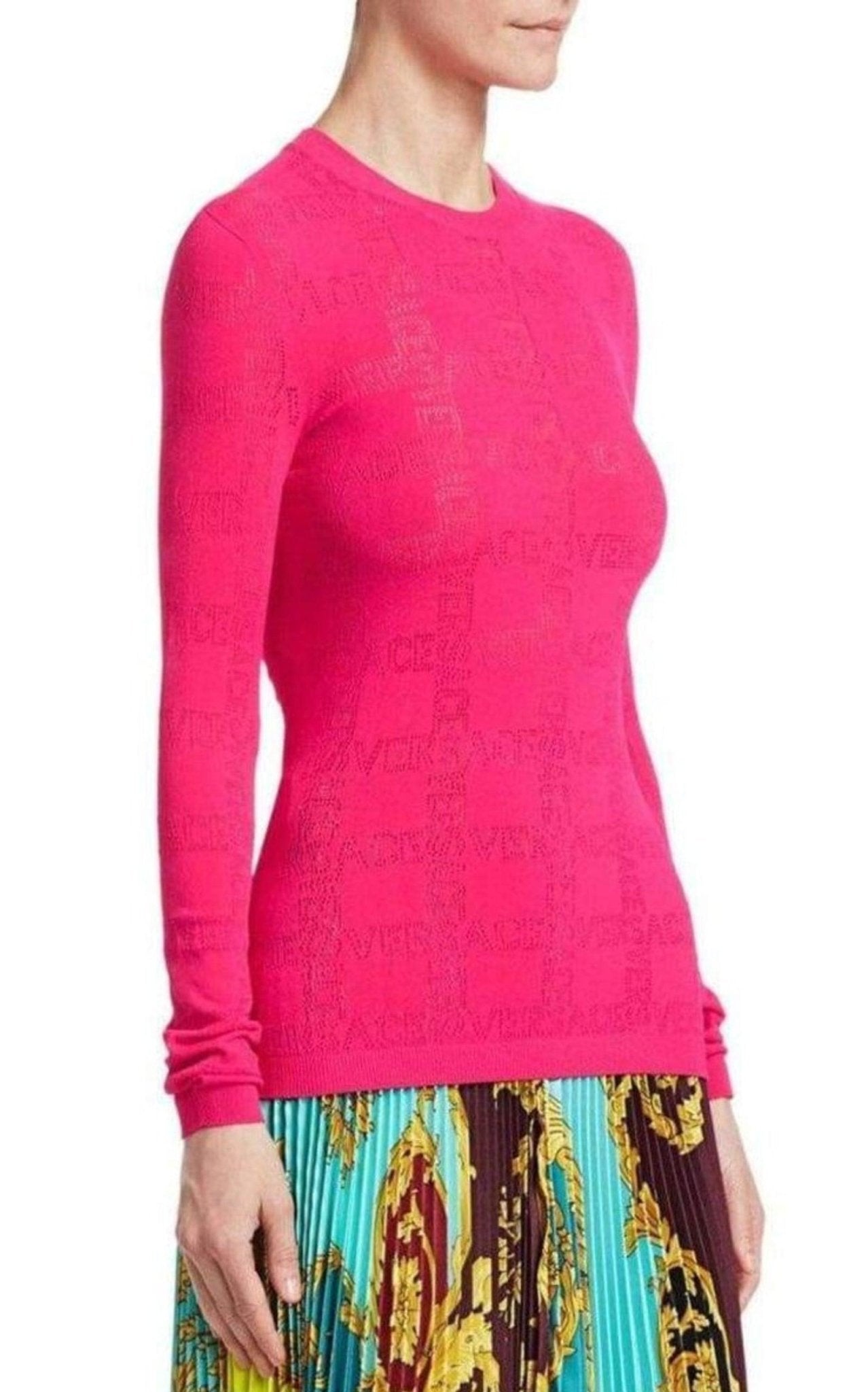 Versace Perforated Logo Stretch Knit Sweater - Runway Catalog