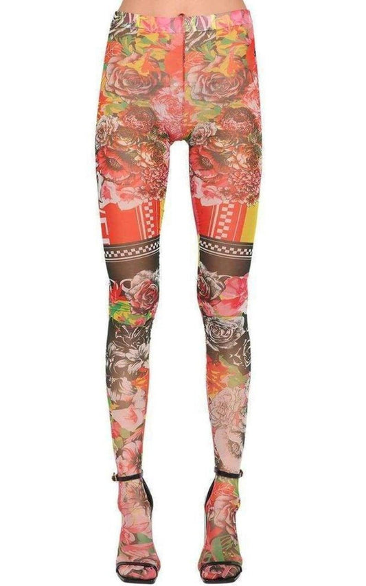 Sheer Printed Stretch Tulle Leggings Versace