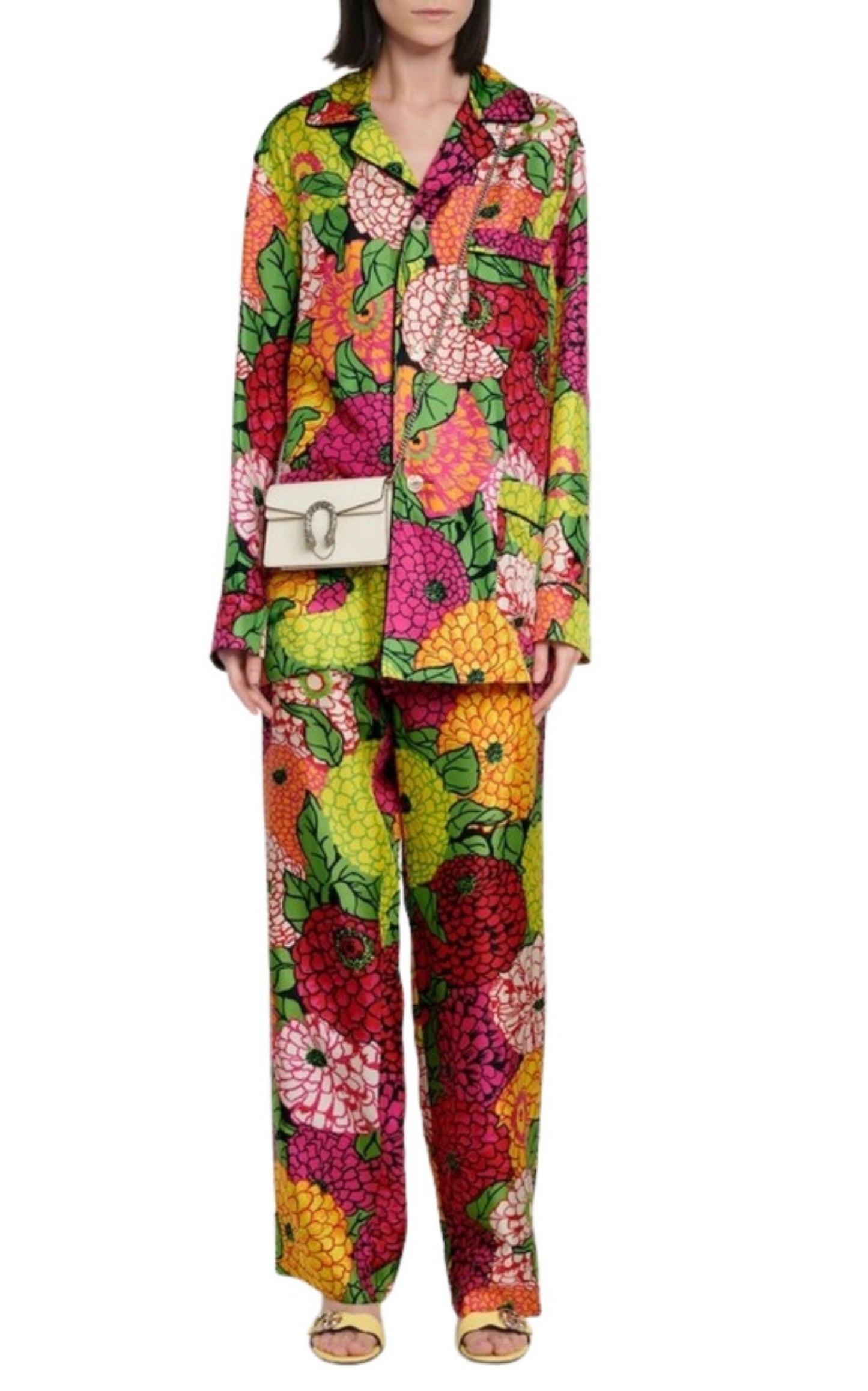  Guccix Ken Scott Floral Silk Straight Pants - Runway Catalog