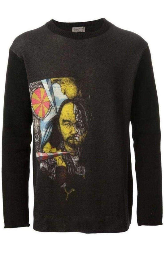 Portrait Print Black Sweater Yohji Yamamoto