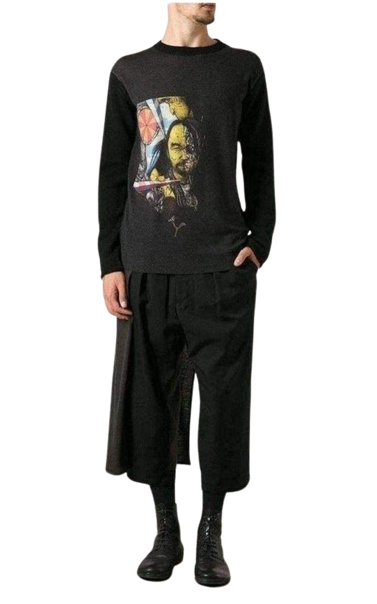 Yohji Yamamoto Portrait Print Black Sweater - Runway Catalog