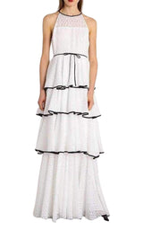 White Tiered Chevron Gown Zac Posen