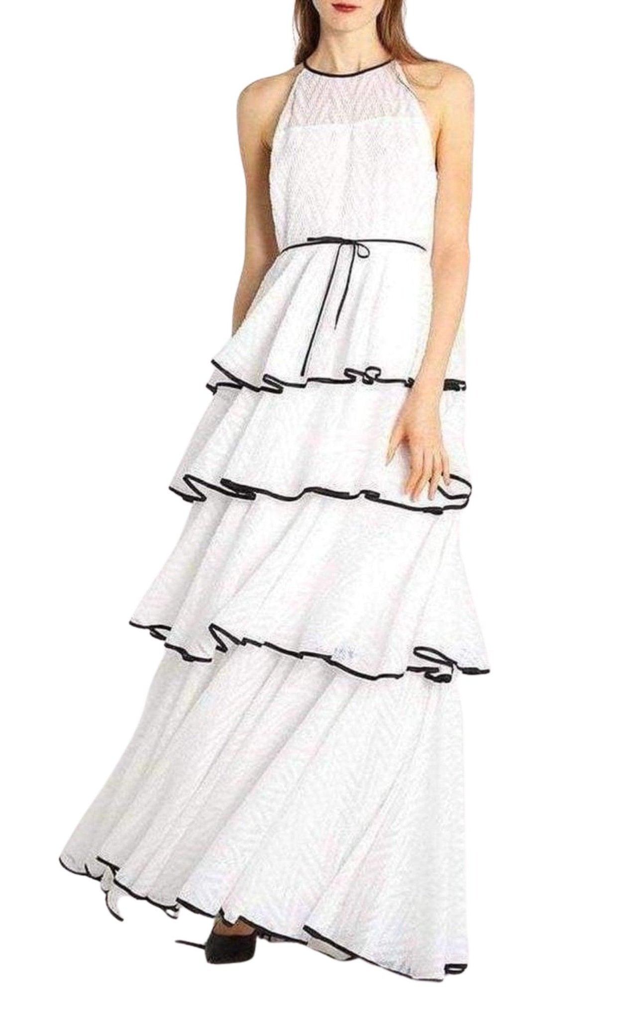Zac Posen White Tiered Chevron Gown - Runway Catalog