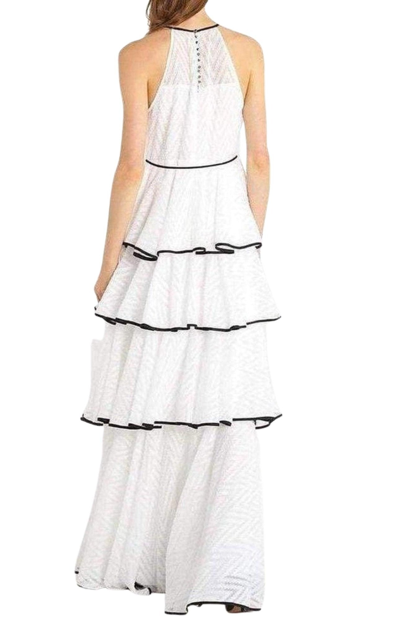 Zac Posen White Tiered Chevron Gown - Runway Catalog