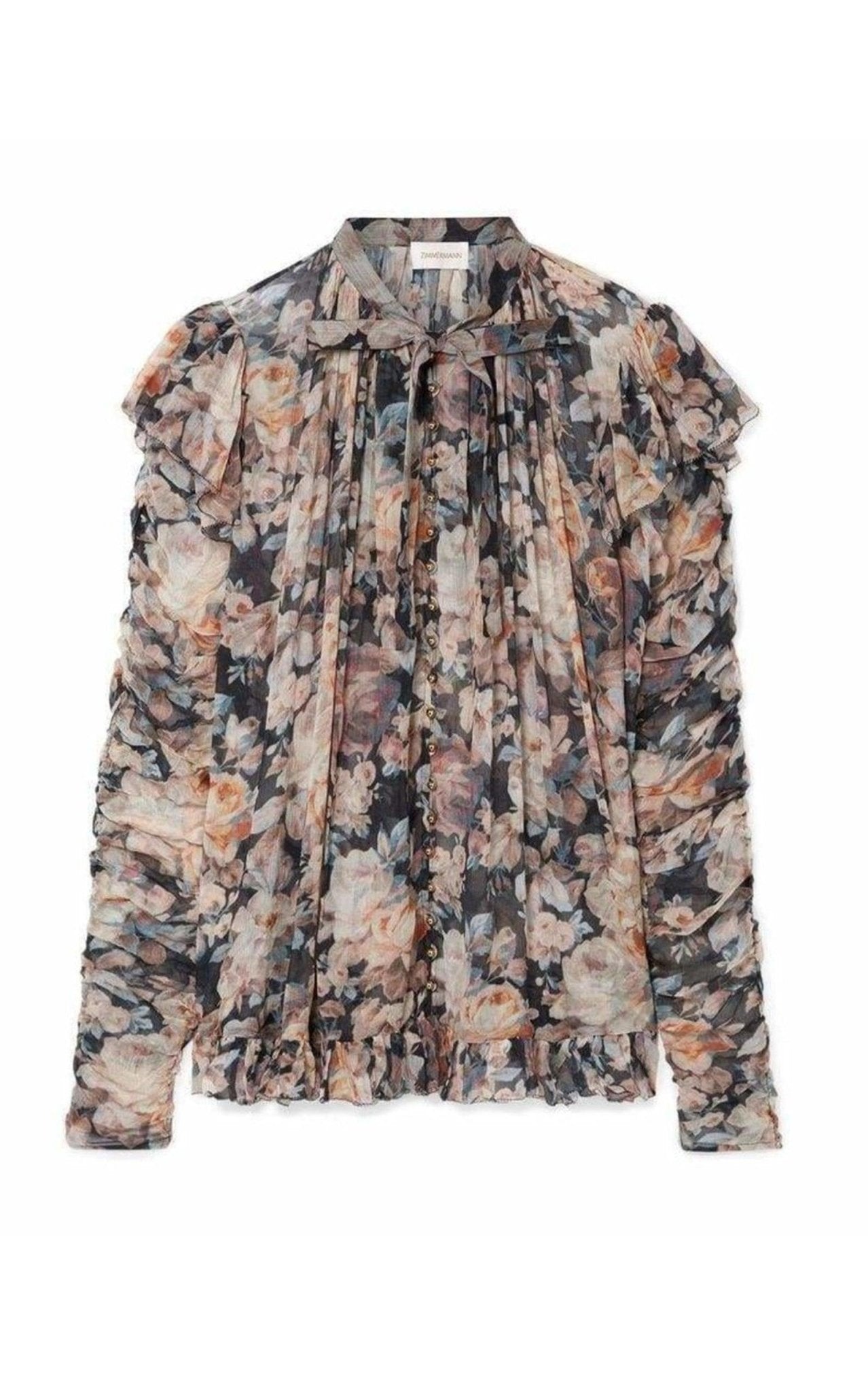 Zimmermann Tempest Frolic Ruffled Floral Print Silk Blouse - Runway Catalog