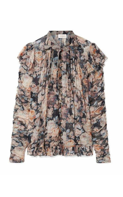 Zimmermann Tempest Frolic Ruffled Floral Print Silk Blouse - Runway Catalog